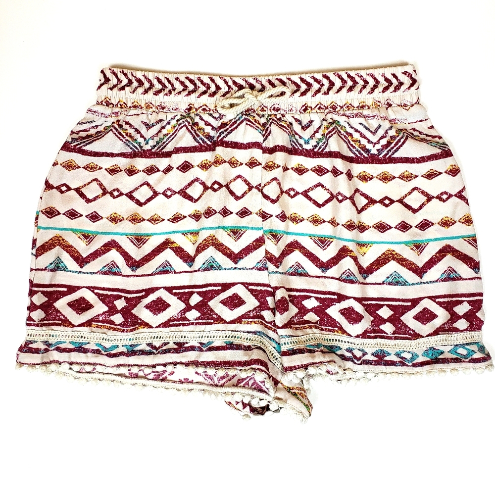 about a girl Boho Patterned Shorts with Fringe